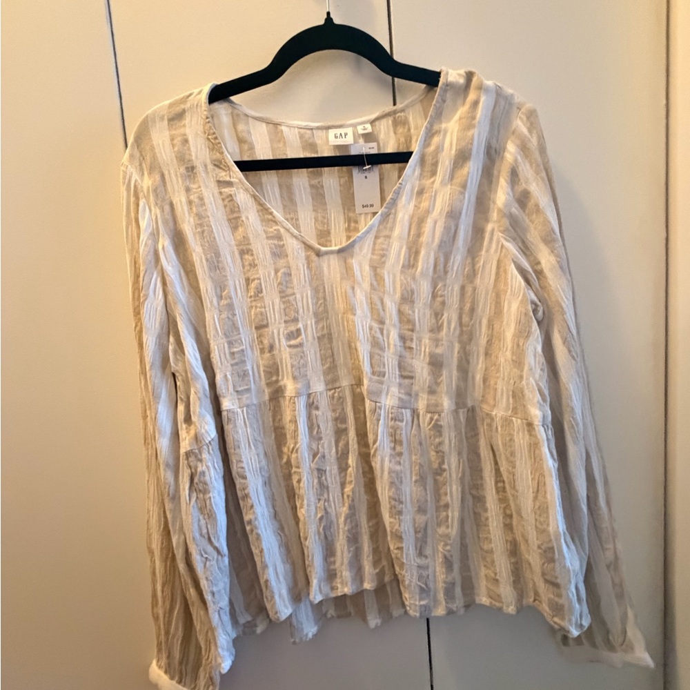 GAP Cream Textured V-Neck Tunic Top